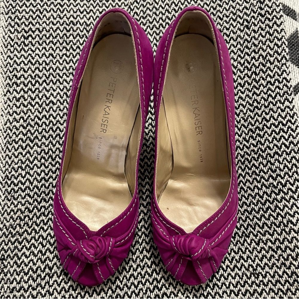 Peter Kaiser Peep-Toe Fuchsia/Plum Leather Pump Shoes Sz-8US/5.5UK